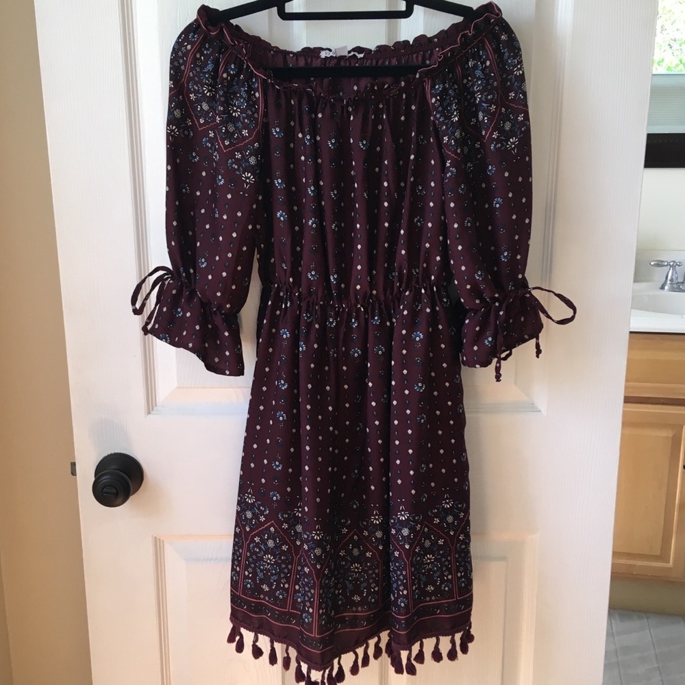 Maroon Off-shoulder Summer Dress